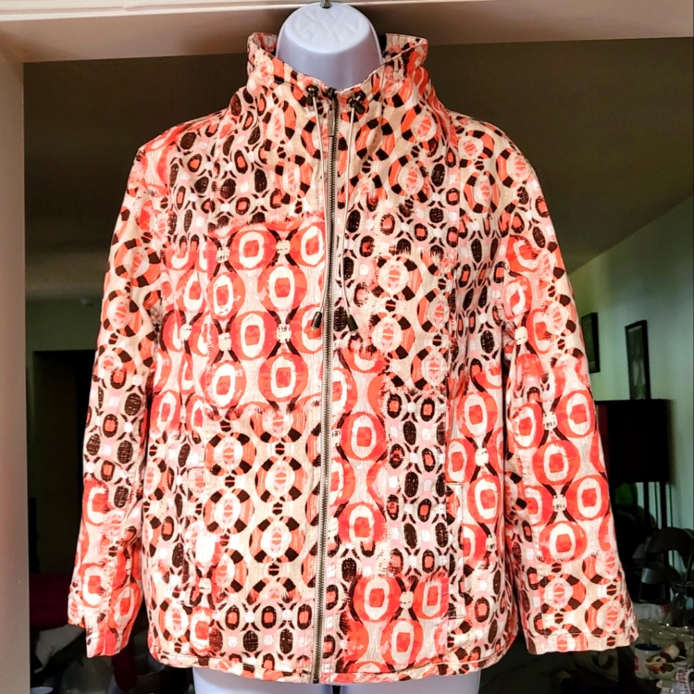 Ruby Road Orange, Brown Full Zipper, Toggle Neck … - image 1